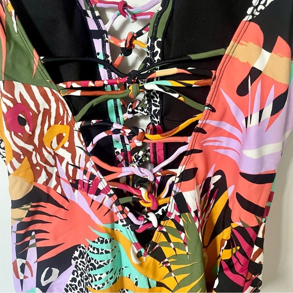 Bleu by Rod Beattie Run Wild Lace Down One Piece Tropical Floral Print Size 8 - Picture 7 of 10